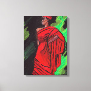 VROUW IN RODE canvas Afdruk