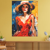 Vrouw in Rode Cocktail Jurk Canvas Afdruk (Insitu (Woonkamer))