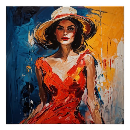 Vrouw in Rode Cocktail Jurk Perfect Poster (Voorkant)