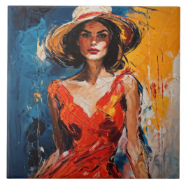 Vrouw in Rode Cocktail Jurk Tegeltje