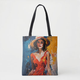Vrouw in Rode Cocktail Jurk Tote Bag