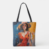Vrouw in Rode Cocktail Jurk Tote Bag (Achterkant)