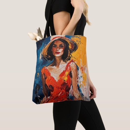 Vrouw in Rode Cocktail Jurk Tote Bag (Dichtbij)