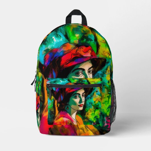 Vrouw in Rode Hoed Bedrukte Rugzak (Voorkant)