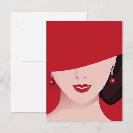 Vrouw in rode hoed briefkaart (Voorkant / Achterkant)