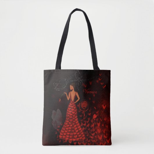 Vrouw in rode jurk Artistiek Tote Bag (Voorkant)