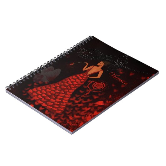 vrouw in rode jurk notitieboek (Linkerzijde)