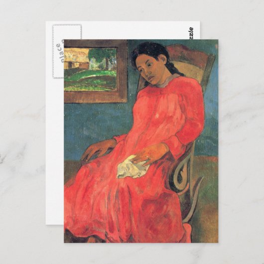 Vrouw in rode jurk - Paul Gauguin Briefkaart (Voorkant / Achterkant)