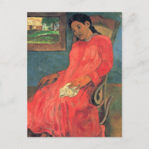 Vrouw in rode jurk - Paul Gauguin Briefkaart