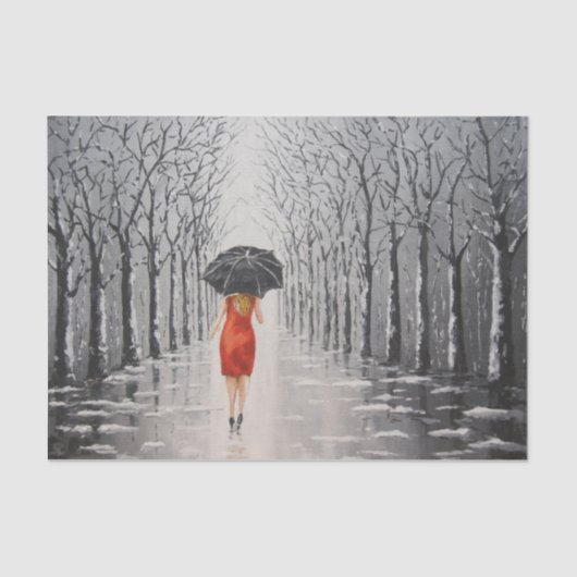 Vrouw in Rode Rondlopen door het sneeuwwitboek Tissuepapier (Voorkant)