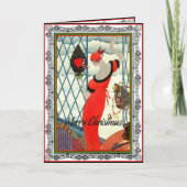 Vrouw in rood feestdagen kaart (Voorkant)