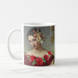 Vrouw in rood met bloemen en Quote. Koffiemok
