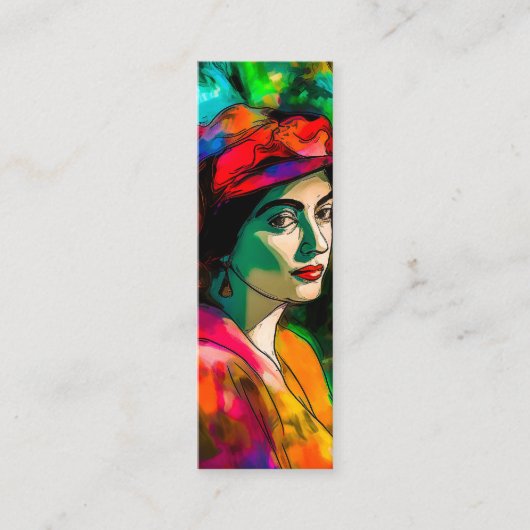 Vrouw in rood Pet Bladwijzer Mini Visitekaartje (Voorkant)