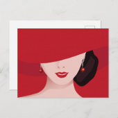 Vrouw in Rood Pet Retro Art Briefkaart (Voorkant / Achterkant)
