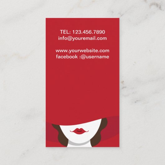 Vrouw in rood Pet Visitekaartje (Achterkant)