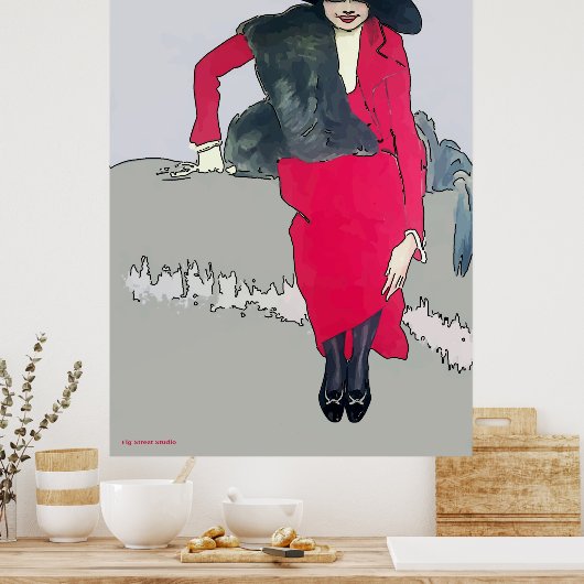  vrouw in rood, voeg tekst toe poster (Keuken)