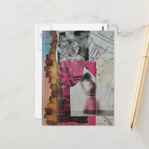 vrouw in roze abstracte collage briefkaart