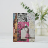 vrouw in roze abstracte collage briefkaart (Staand voorkant)