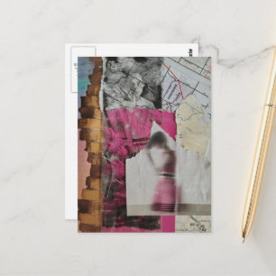 vrouw in roze abstracte collage briefkaart