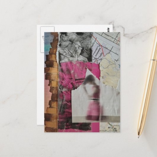 vrouw in roze abstracte collage briefkaart (Voorkant / Achterkant in situ)