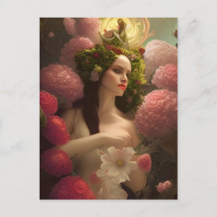 Vrouw in Roze Bloemen Briefkaart