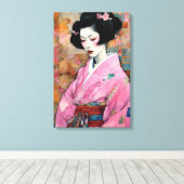 Vrouw in roze kimono canvas afdruk (Insitu (Houten vloer))