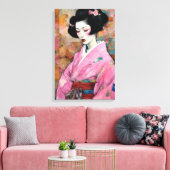 Vrouw in roze kimono canvas afdruk (Insitu (Woonkamer))