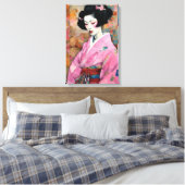 Vrouw in roze kimono canvas afdruk (Insitu (Slaapkamer))