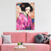 Vrouw in roze kimono canvas afdruk (Insitu (Woonkamer))