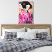 Vrouw in roze kimono canvas afdruk (Insitu (Slaapkamer))