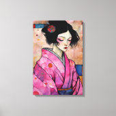 Vrouw in roze kimono canvas afdruk (Voorkant)