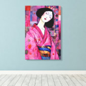 Vrouw in roze kimono canvas afdruk (Insitu (Houten vloer))