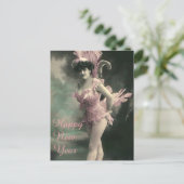 Vrouw in roze vogelkostuum Nieuwjaar Feestdagenkaart (Staand voorkant)