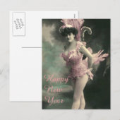 Vrouw in roze vogelkostuum Nieuwjaar Feestdagenkaart (Voorkant / Achterkant)