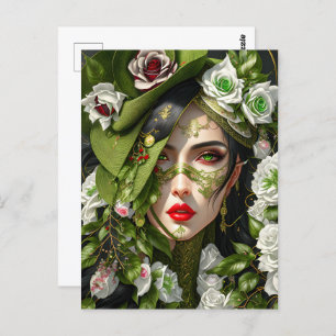 Vrouw in rozen, Postcrossing Briefkaart