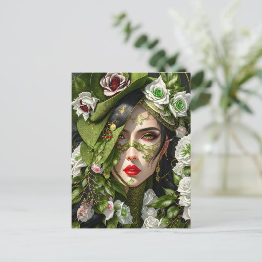 Vrouw in rozen, Postcrossing Briefkaart (Staand voorkant)