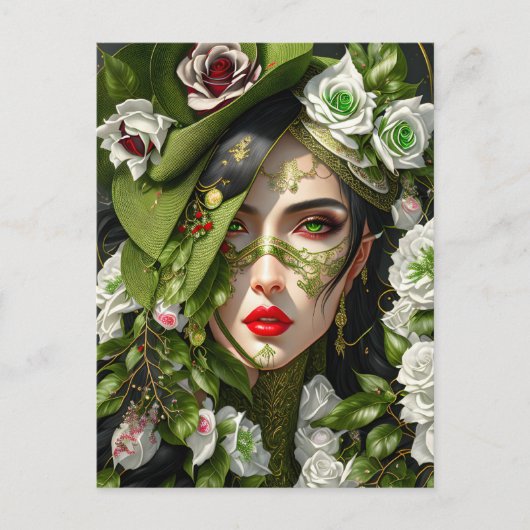 Vrouw in rozen, Postcrossing Briefkaart (Voorkant)