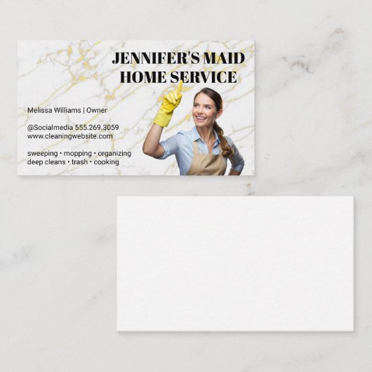 Vrouw in schoonmaakkleding | Maid Services Visitekaartje (Voorkant / Achterkant)