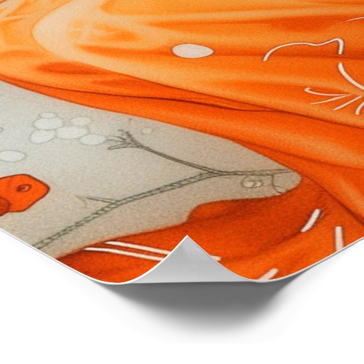 Vrouw in Sinaasappel met witte kat Poster (Hoek)