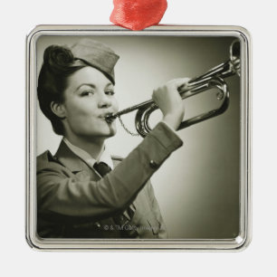 Vrouw in Soldier Uniform Metalen Ornament
