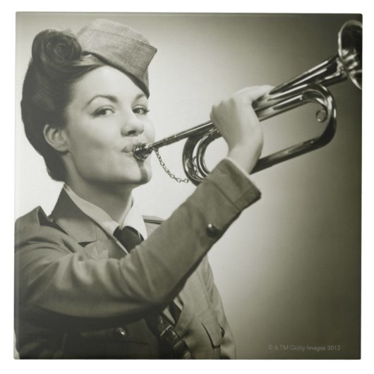 Vrouw in Soldier Uniform Tegeltje (Voorkant)