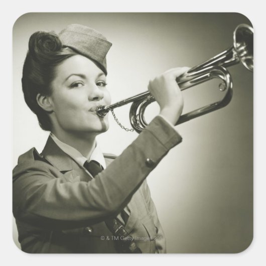 Vrouw in Soldier Uniform Vierkante Sticker (Voorkant)