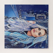 Vrouw in Stad Surrealistische Abstracte Kunst Legpuzzel (Horizontaal)