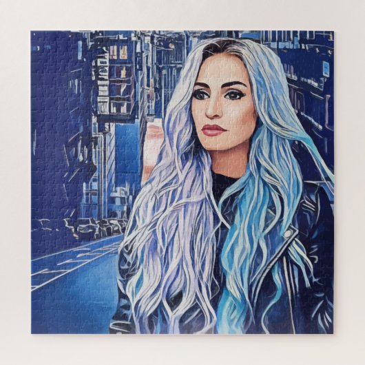 Vrouw in Stad Surrealistische Abstracte Kunst Legpuzzel (Verticaal)