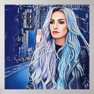 Vrouw in Stad Surrealistische Abstracte Kunst Poster