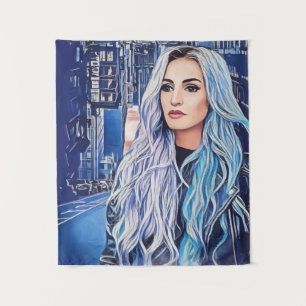 Vrouw in Stad Surrealistische Abstracte Kunst Wandkleed