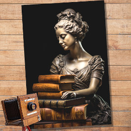 Vrouw in steen met boeken 1 Decoupage papier