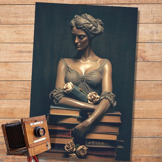 Vrouw in steen met boeken 4 Decoupage papier