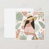 Vrouw in strohoed met bloemen kaart (Voorkant / Achterkant)