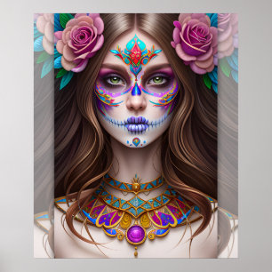Vrouw in Sugar Skull Make-up Art Poster
